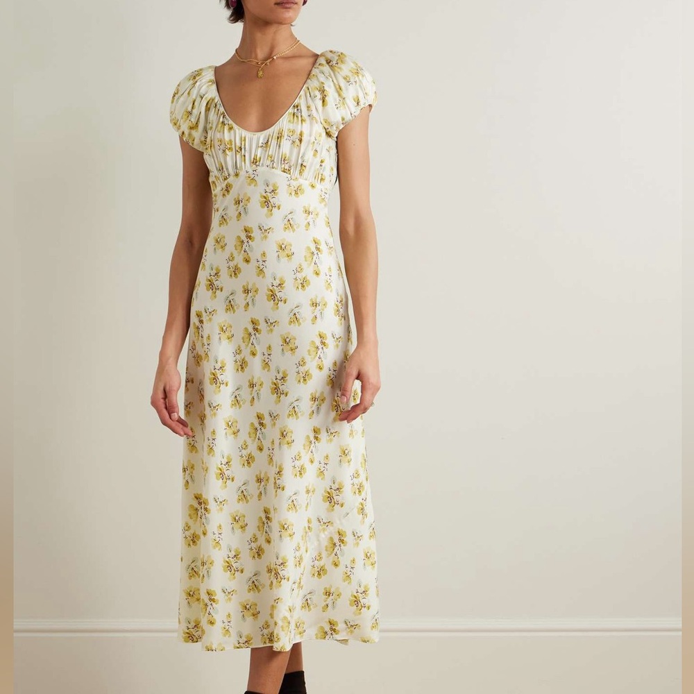 Doen Florencia Floral-Print Silk-Blend Midi Dress XS